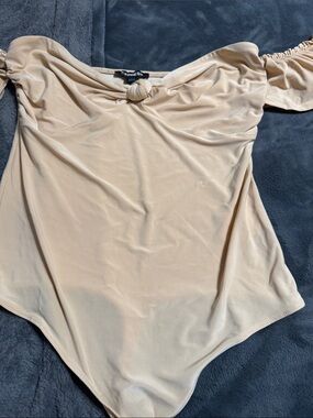 Express Beige Off-the-Shoulder Knot Front Bodysuit